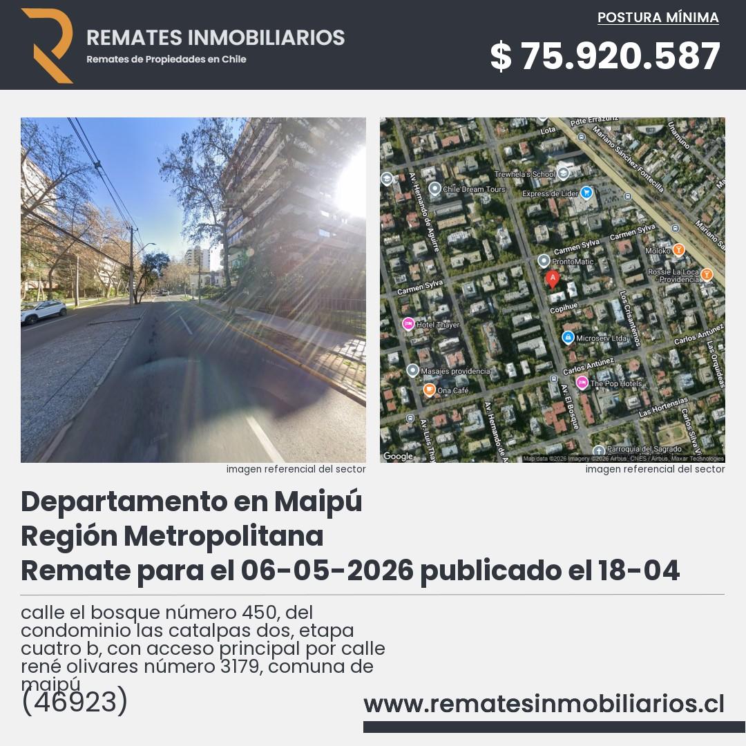 Imagen ficha calle el bosque número 450, del condominio las catalpas dos, etapa cuatro b, con acceso principal por calle rené olivares número 3179, comuna de maipú