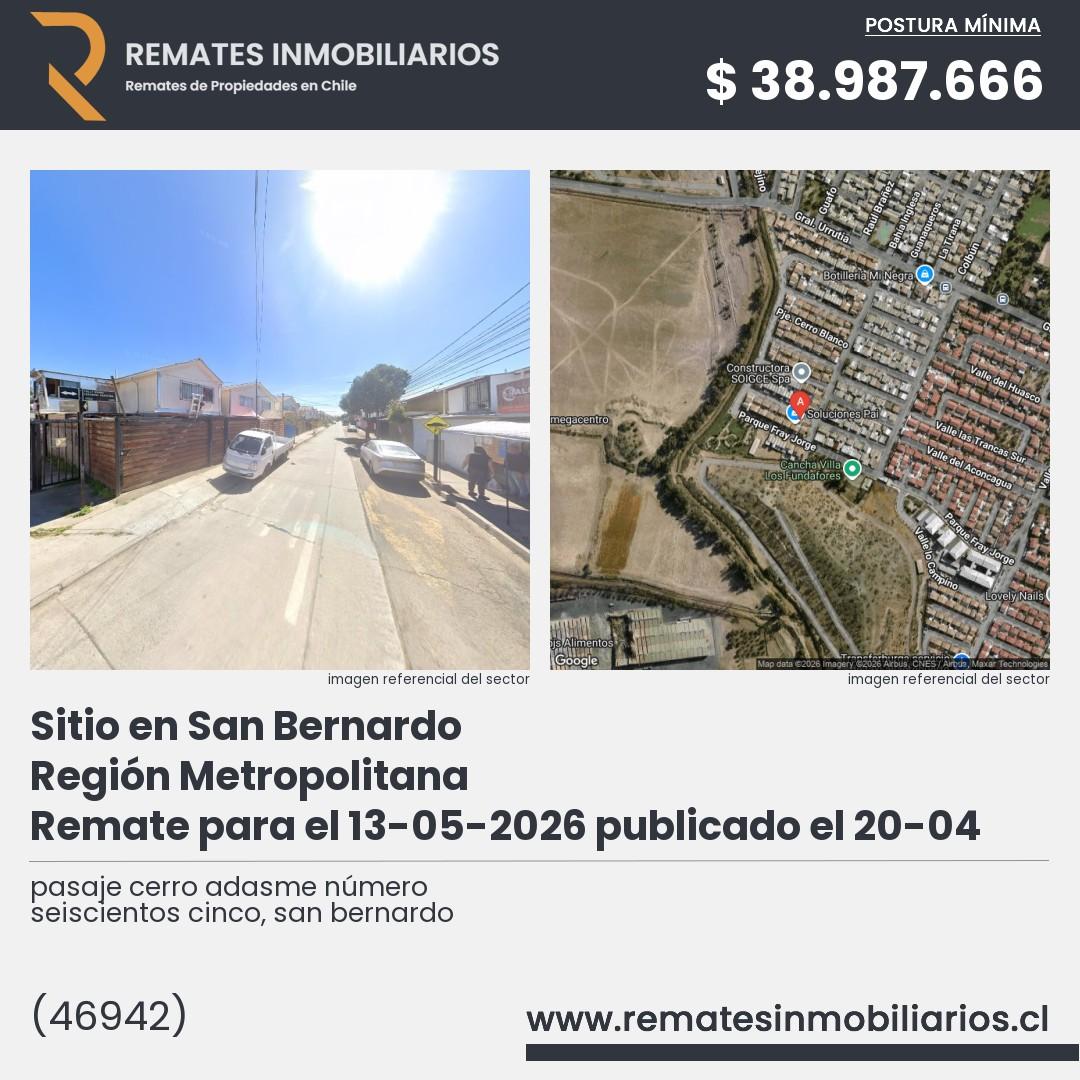 Imagen ficha pasaje cerro adasme número seiscientos cinco, san bernardo