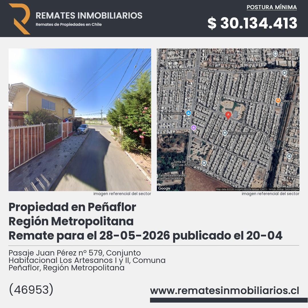Imagen ficha Pasaje Juan Pérez nº 579, Conjunto Habitacional Los Artesanos I y II, Comuna Peñaflor, Región Metropolitana