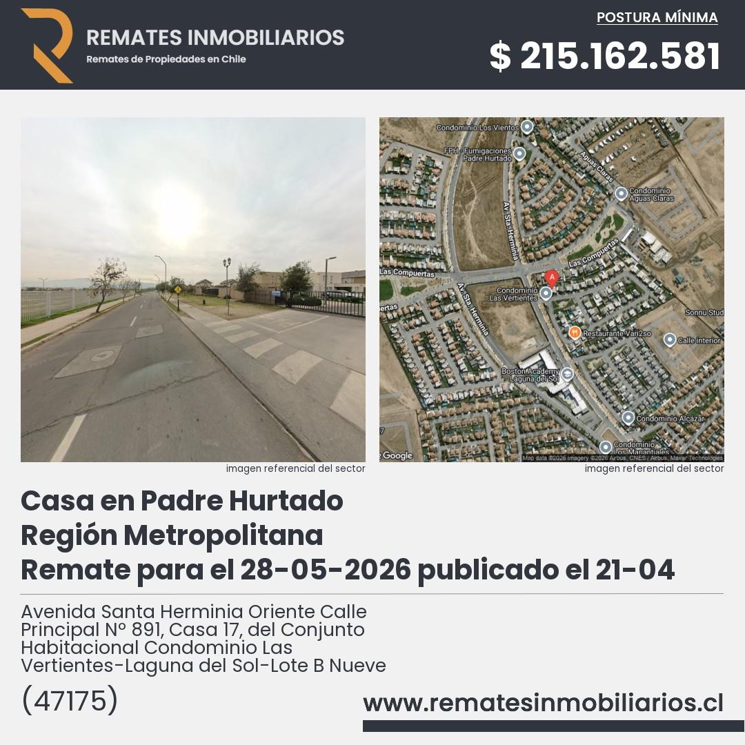 Imagen ficha Avenida Santa Herminia Oriente Calle Principal Nº 891, Casa 17, del Conjunto Habitacional Condominio Las Vertientes-Laguna del Sol-Lote B Nueve