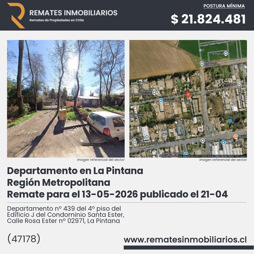 Imagen ficha Departamento nº 439 del 4º piso del Edificio J del Condominio Santa Ester, Calle Rosa Ester nº 02971, La Pintana