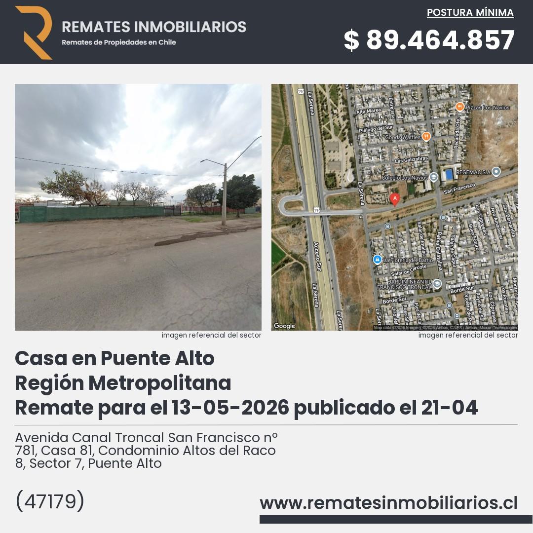 Imagen ficha Avenida Canal Troncal San Francisco nº 781, Casa 81, Condominio Altos del Raco 8, Sector 7, Puente Alto