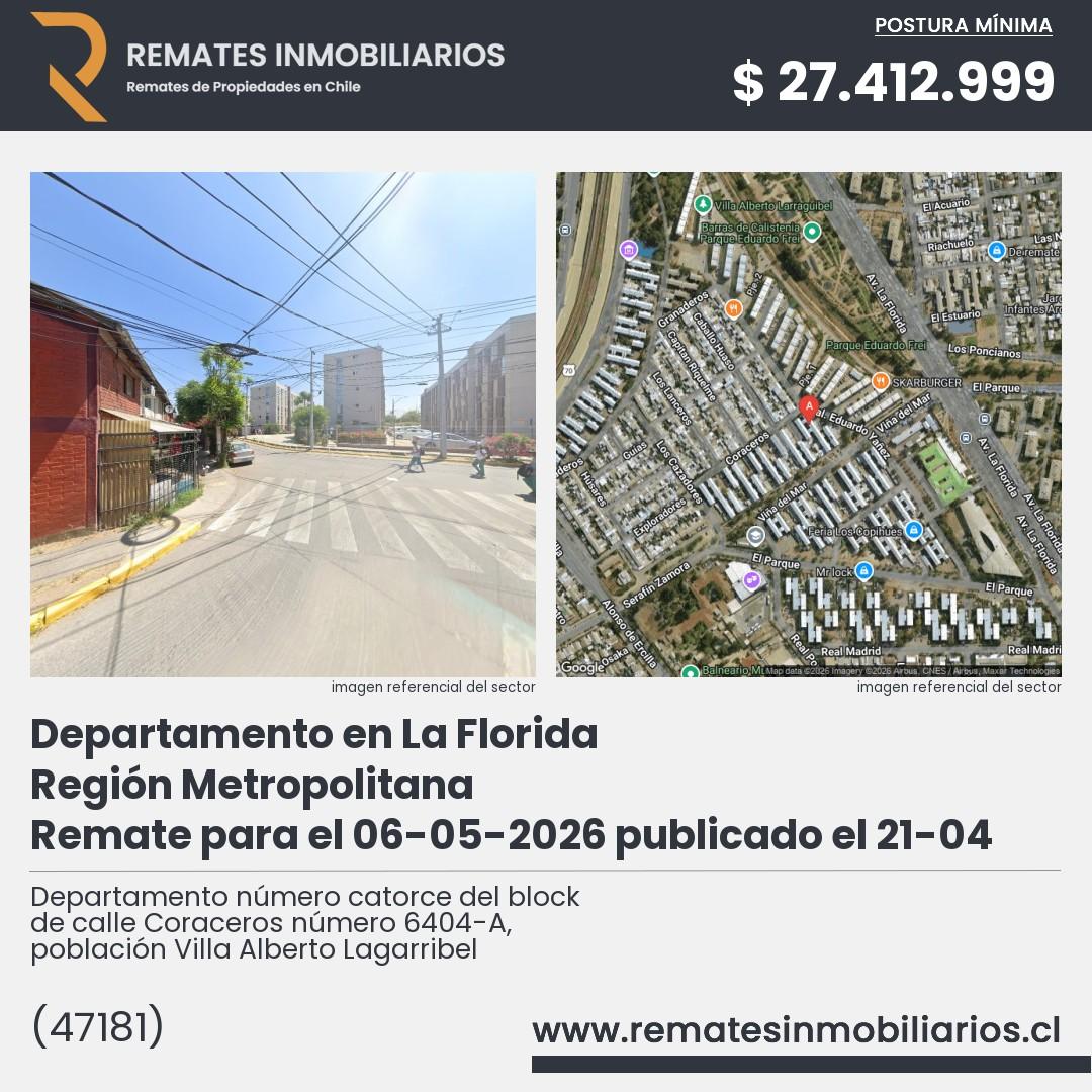 Imagen ficha Departamento número catorce del block de calle Coraceros número 6404-A, población Villa Alberto Lagarribel