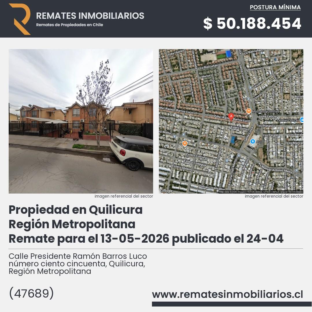 Imagen ficha Calle Presidente Ramón Barros Luco número ciento cincuenta, Quilicura, Región Metropolitana