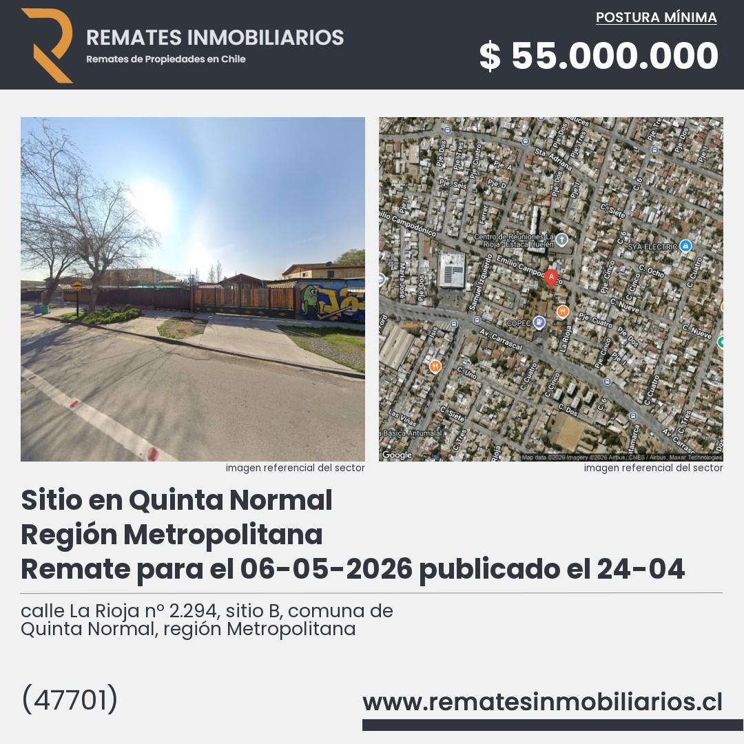 Imagen ficha calle La Rioja nº 2.294, sitio B, comuna de Quinta Normal, región Metropolitana