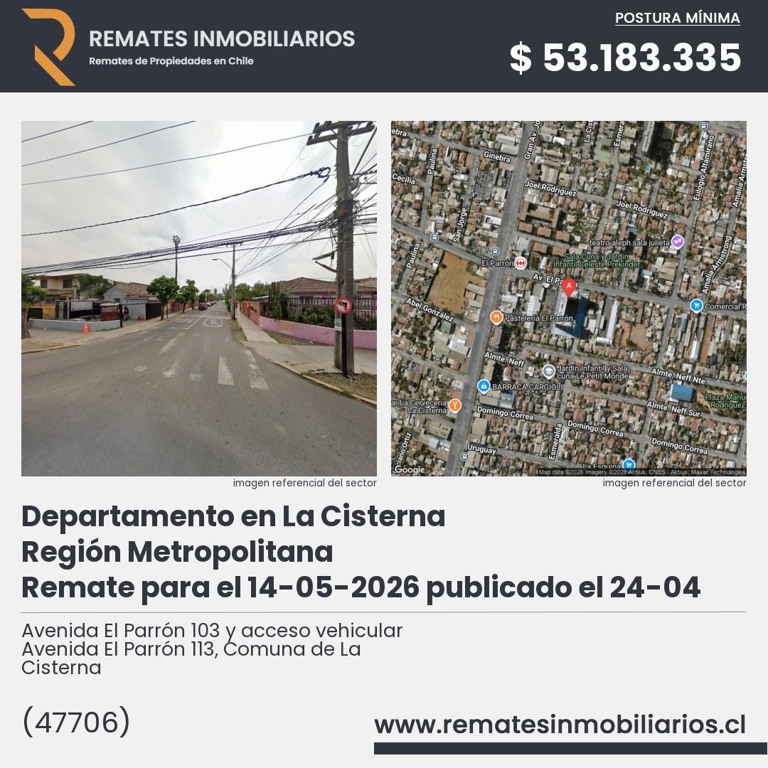 Imagen ficha Avenida El Parrón 103 y acceso vehicular Avenida El Parrón 113, Comuna de La Cisterna