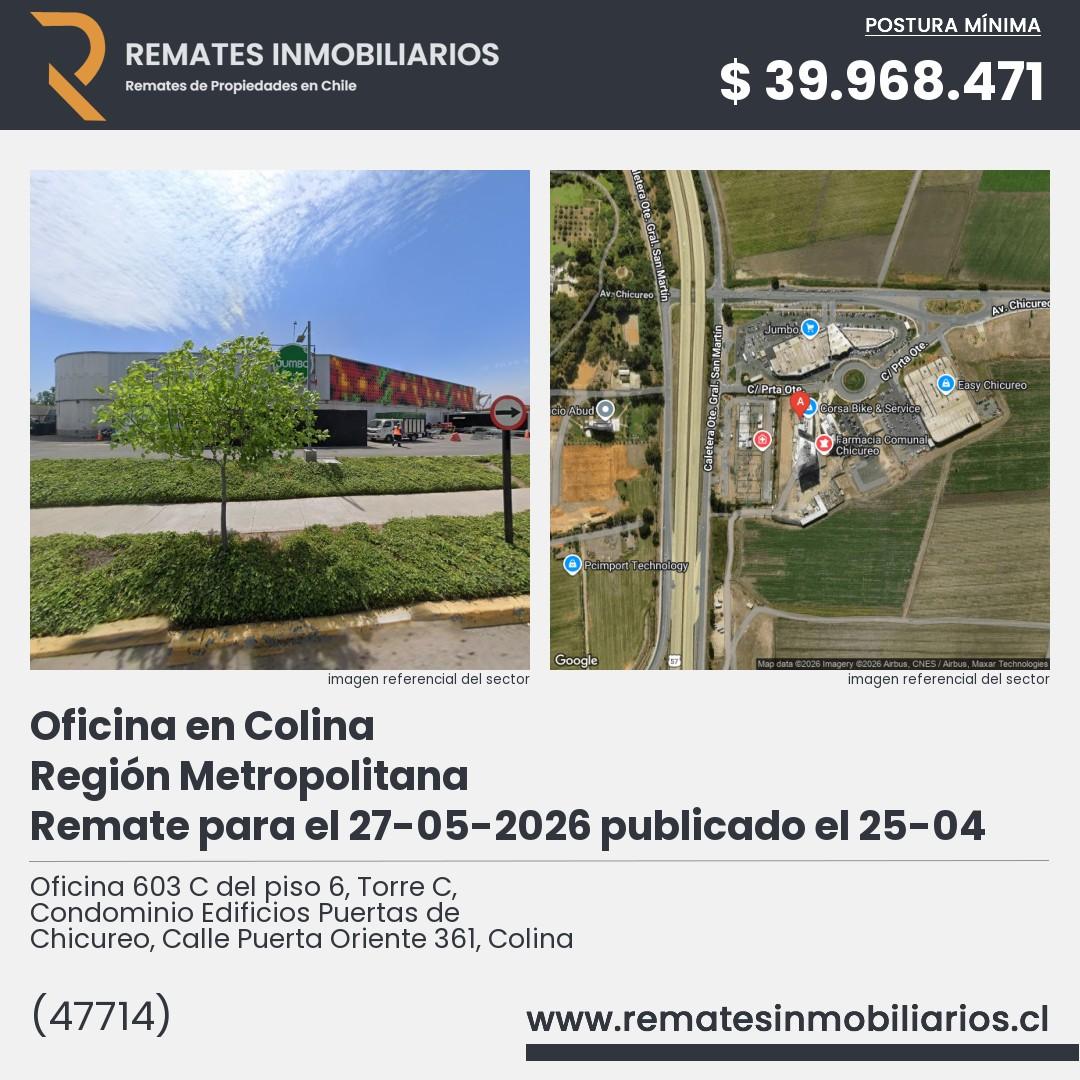 Imagen ficha Oficina 603 C del piso 6, Torre C, Condominio Edificios Puertas de Chicureo, Calle Puerta Oriente 361, Colina