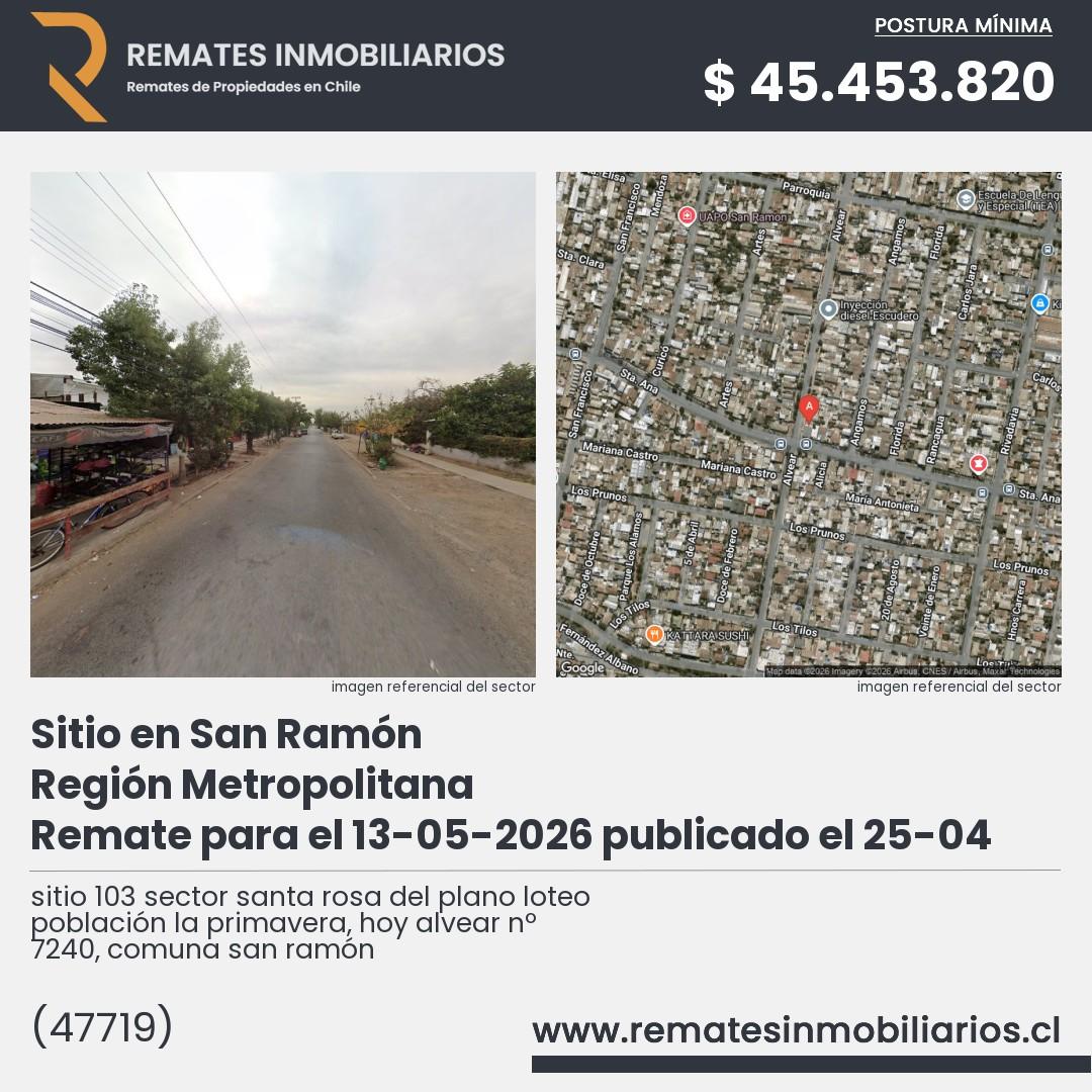 Imagen ficha sitio 103 sector santa rosa del plano loteo población la primavera, hoy alvear nº 7240, comuna san ramón