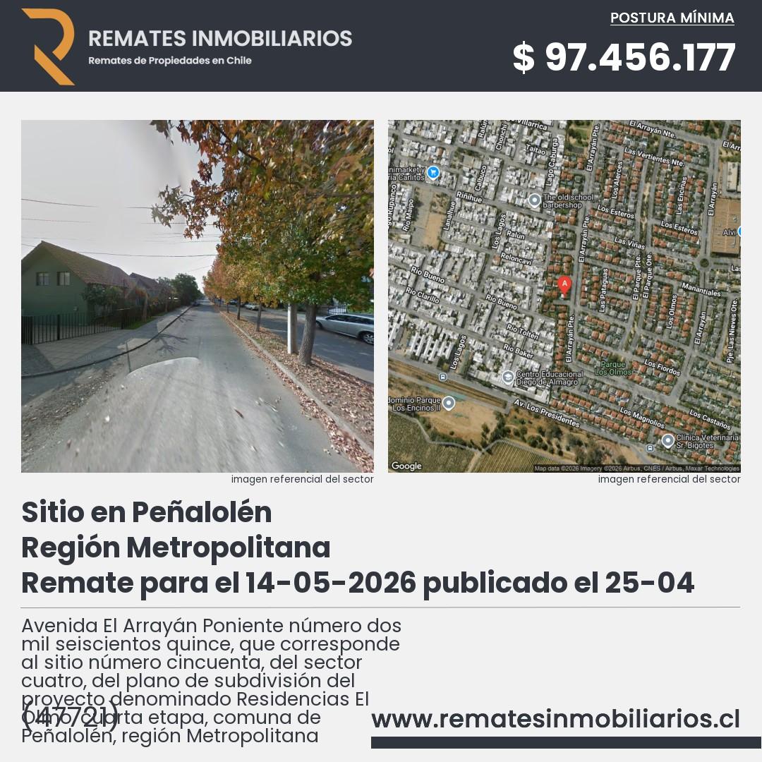 Imagen ficha Avenida El Arrayán Poniente número dos mil seiscientos quince, que corresponde al sitio número cincuenta, del sector cuatro, del plano de subdivisión del proyecto denominado Residencias El Olmo, cuarta etapa, comuna de Peñalolén, región Metropolitana