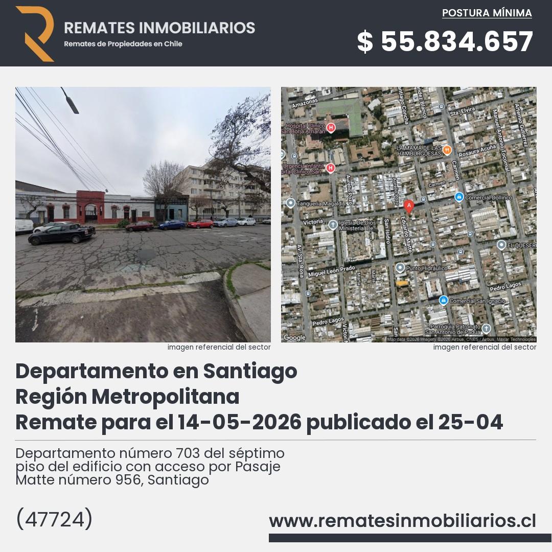 Imagen ficha Departamento número 703 del séptimo piso del edificio con acceso por Pasaje Matte número 956, Santiago