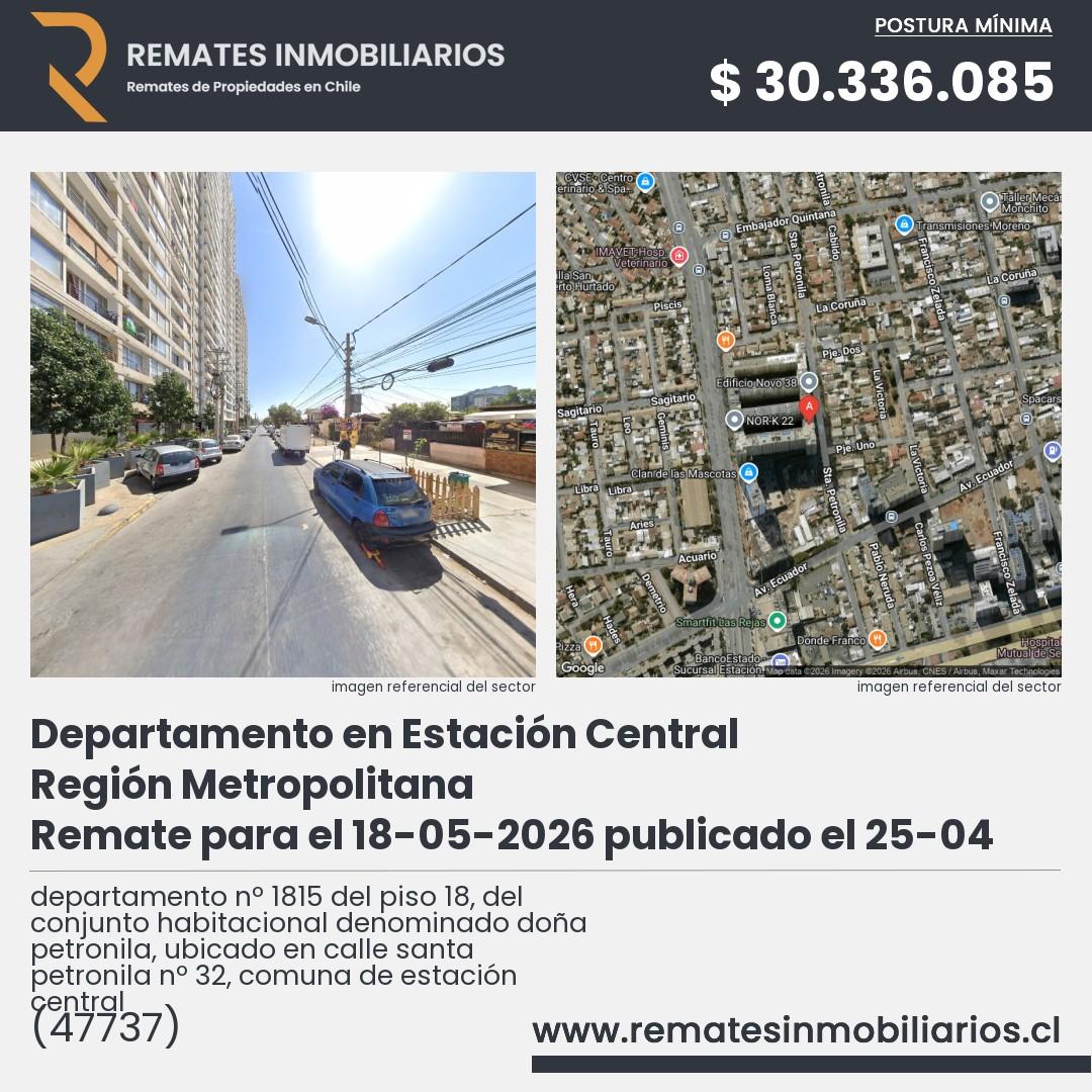 Imagen ficha departamento nº 1815 del piso 18, del conjunto habitacional denominado doña petronila, ubicado en calle santa petronila nº 32, comuna de estación central
