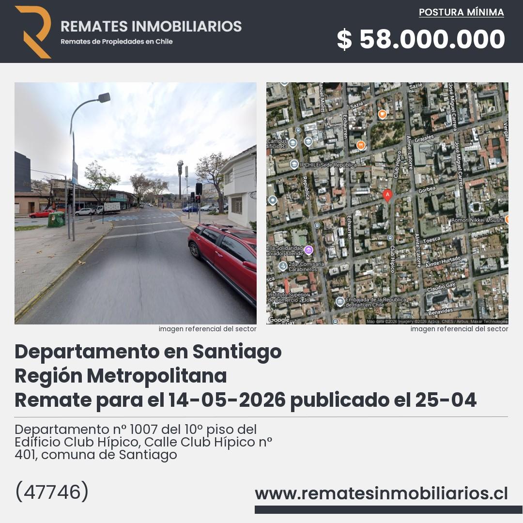 Imagen ficha Departamento n° 1007 del 10º piso del Edificio Club Hípico, Calle Club Hípico n° 401, comuna de Santiago