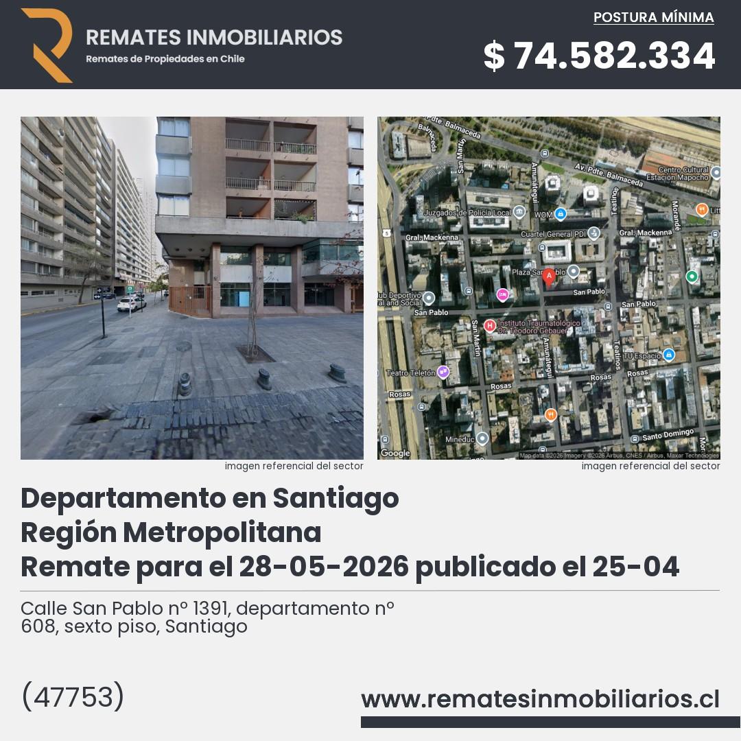 Imagen ficha Calle San Pablo nº 1391, departamento nº 608, sexto piso, Santiago