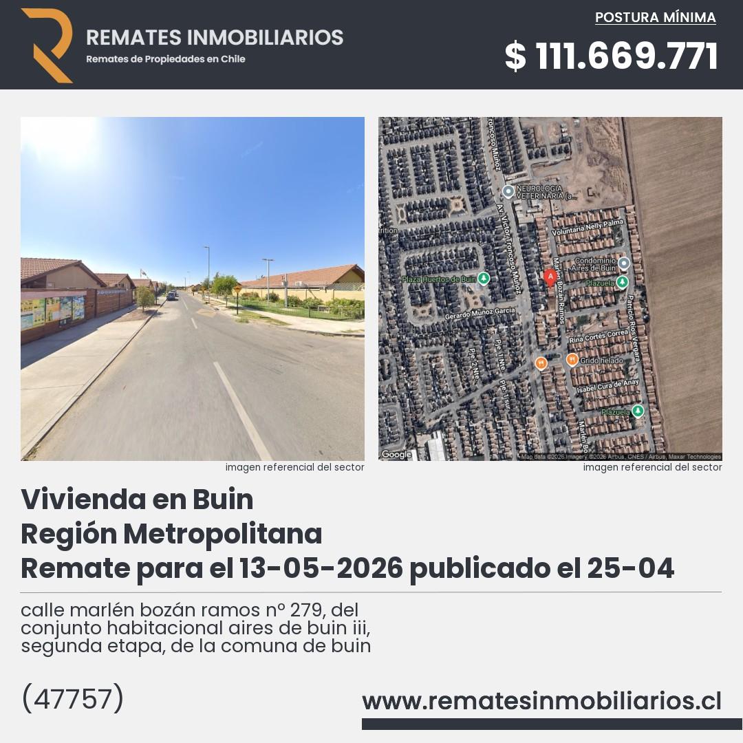 Imagen ficha calle marlén bozán ramos nº 279, del conjunto habitacional aires de buin iii, segunda etapa, de la comuna de buin