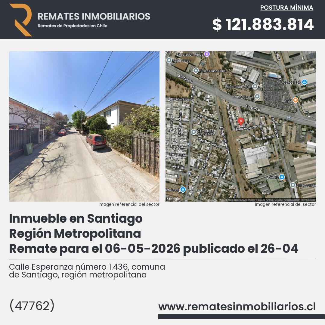 Imagen ficha Calle Esperanza número 1.436, comuna de Santiago, región metropolitana