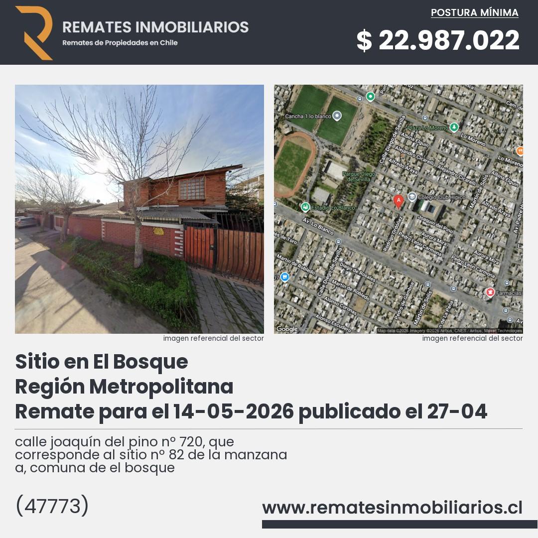 Imagen ficha calle joaquín del pino nº 720, que corresponde al sitio nº 82 de la manzana a, comuna de el bosque