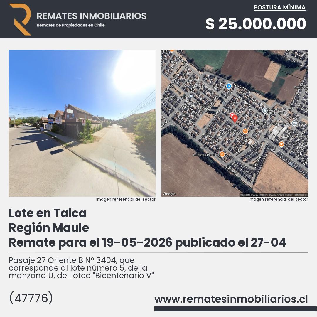 Imagen ficha Pasaje 27 Oriente B Nº 3404, que corresponde al lote número 5, de la manzana U, del loteo "Bicentenario V"