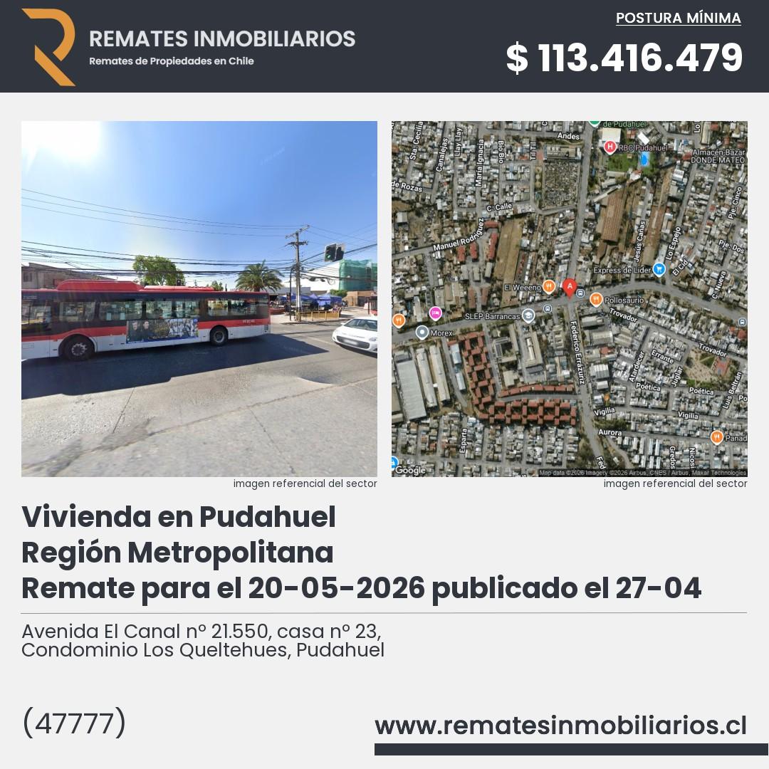 Imagen ficha Avenida El Canal nº 21.550, casa nº 23, Condominio Los Queltehues, Pudahuel