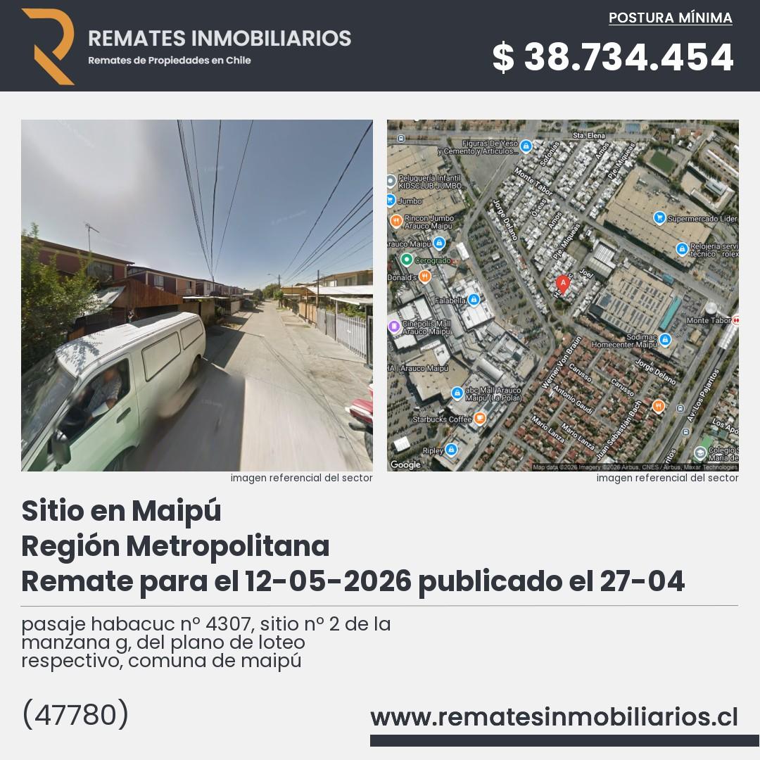 Imagen ficha pasaje habacuc nº 4307, sitio nº 2 de la manzana g, del plano de loteo respectivo, comuna de maipú