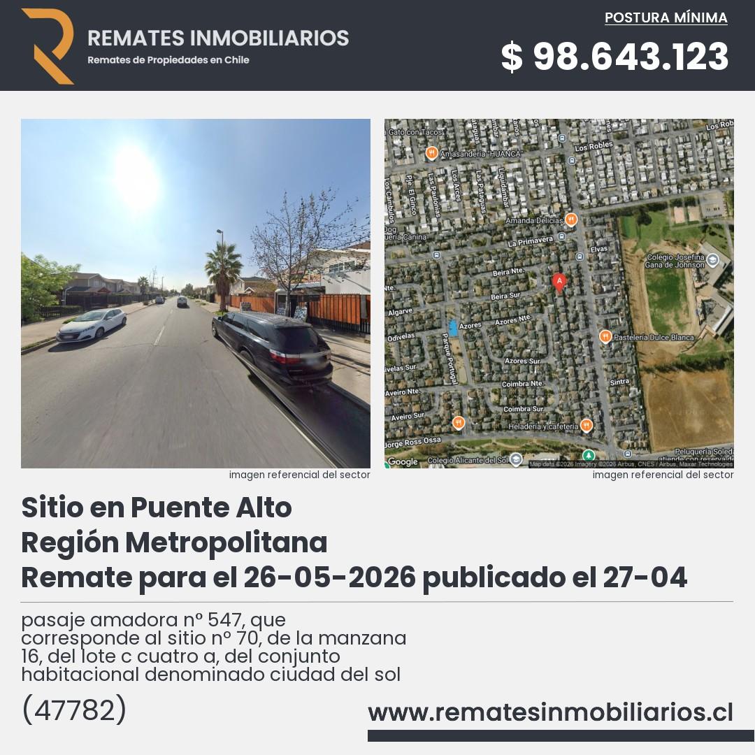 Imagen ficha pasaje amadora n° 547, que corresponde al sitio nº 70, de la manzana 16, del lote c cuatro a, del conjunto habitacional denominado ciudad del sol