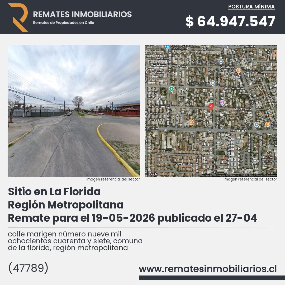 Imagen ficha calle marigen número nueve mil ochocientos cuarenta y siete, comuna de la florida, región metropolitana