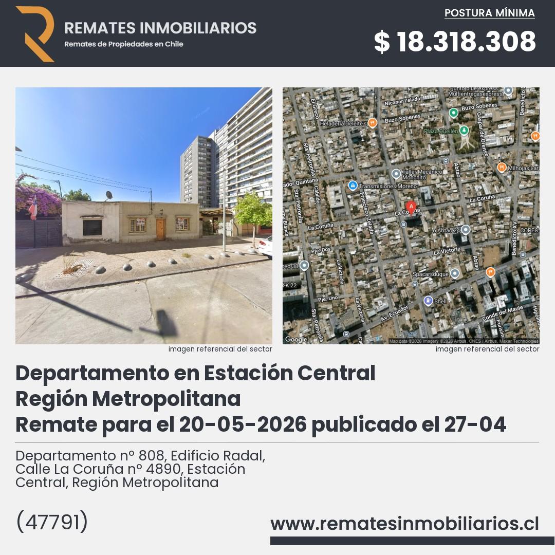 Imagen ficha Departamento nº 808, Edificio Radal, Calle La Coruña nº 4890, Estación Central, Región Metropolitana