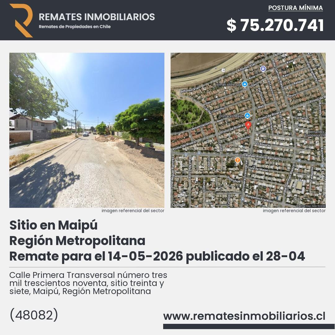 Imagen ficha Calle Primera Transversal número tres mil trescientos noventa, sitio treinta y siete, Maipú, Región Metropolitana
