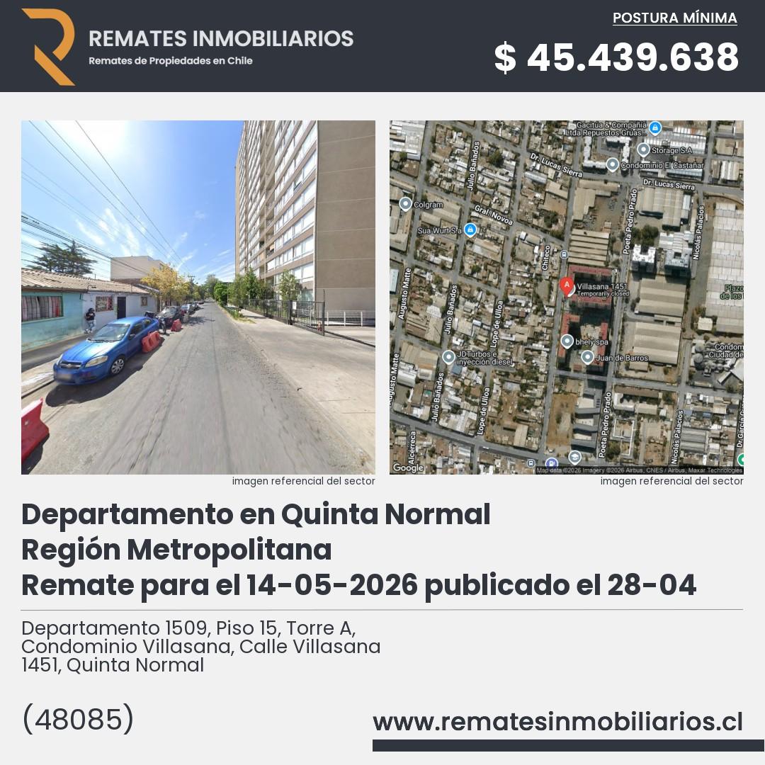 Imagen ficha Departamento 1509, Piso 15, Torre A, Condominio Villasana, Calle Villasana 1451, Quinta Normal