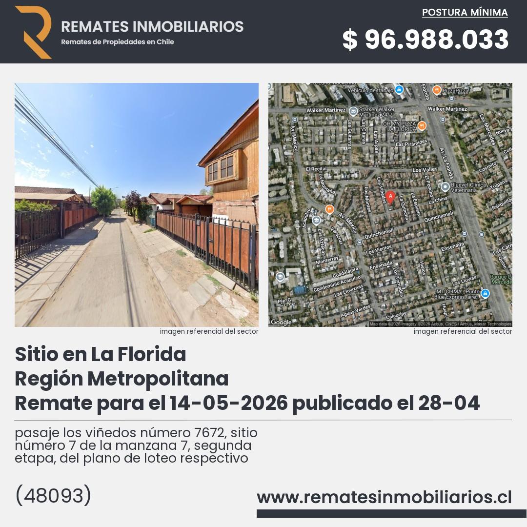 Imagen ficha pasaje los viñedos número 7672, sitio número 7 de la manzana 7, segunda etapa, del plano de loteo respectivo