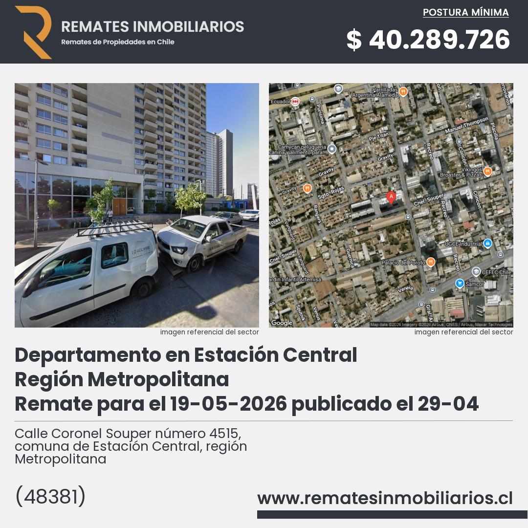 Imagen ficha Calle Coronel Souper número 4515, comuna de Estación Central, región Metropolitana