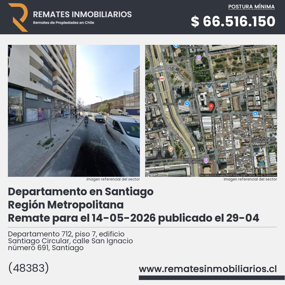 Imagen ficha Departamento 712, piso 7, edificio Santiago Circular, calle San Ignacio número 691, Santiago