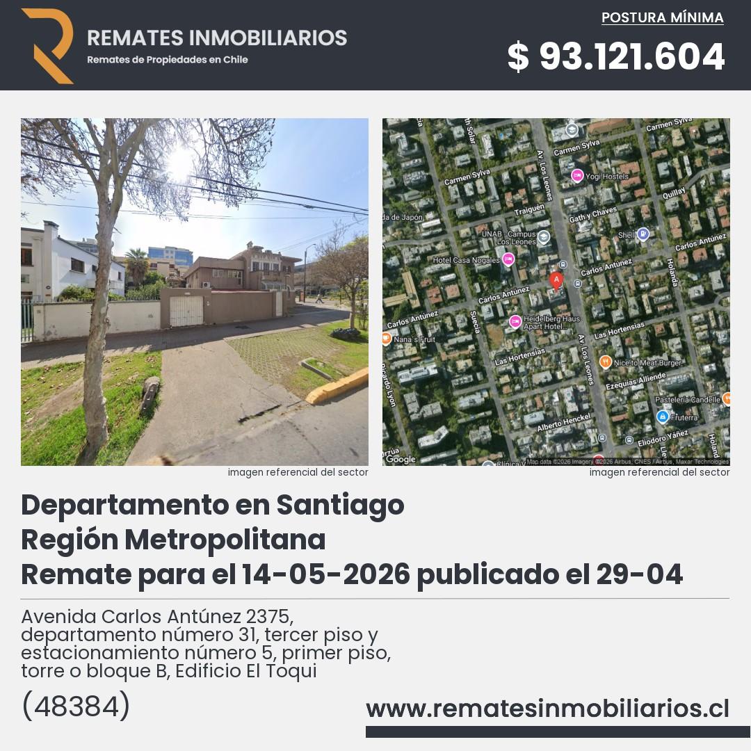 Imagen ficha Avenida Carlos Antúnez 2375, departamento número 31, tercer piso y estacionamiento número 5, primer piso, torre o bloque B, Edificio El Toqui
