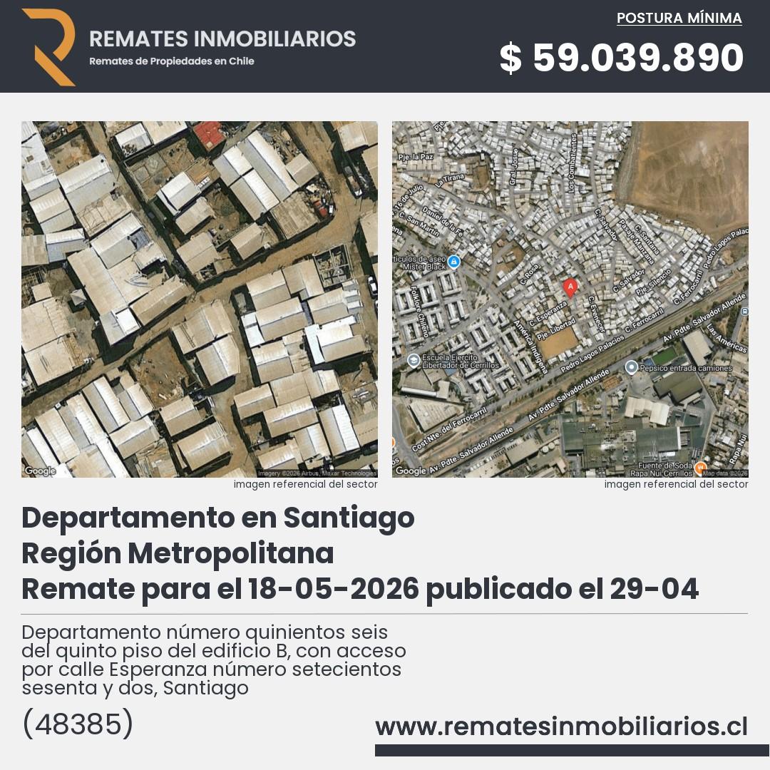 Imagen ficha Departamento número quinientos seis del quinto piso del edificio B, con acceso por calle Esperanza número setecientos sesenta y dos, Santiago