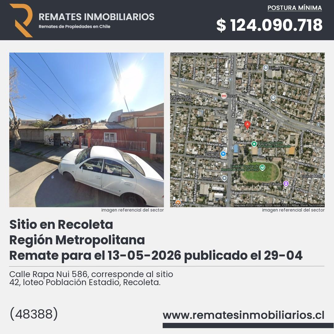 Imagen ficha Calle Rapa Nui 586, corresponde al sitio 42, loteo Población Estadio, Recoleta.