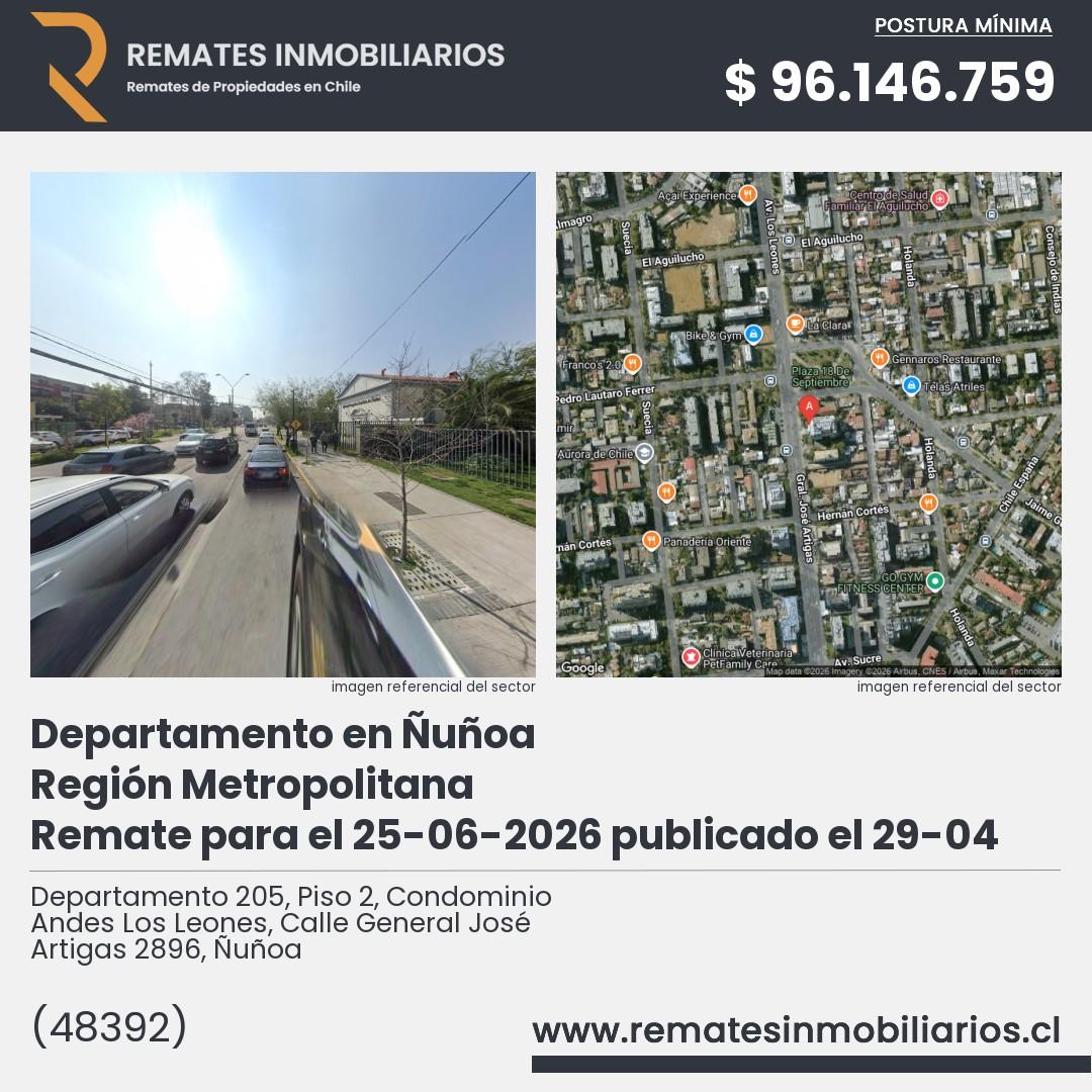 Imagen ficha Departamento 205, Piso 2, Condominio Andes Los Leones, Calle General José Artigas 2896, Ñuñoa