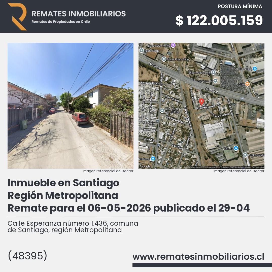 Imagen ficha Calle Esperanza número 1.436, comuna de Santiago, región Metropolitana