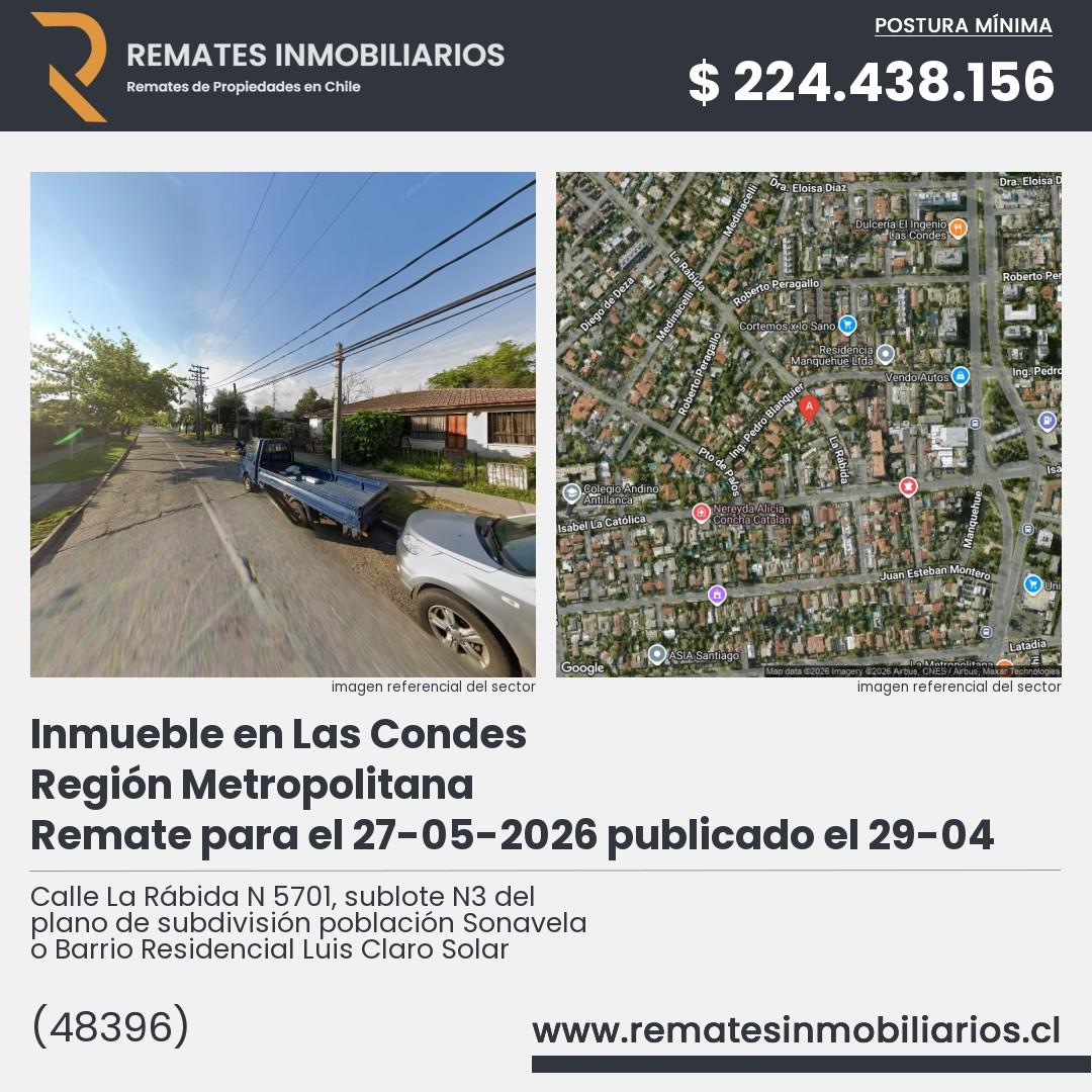 Imagen ficha Calle La Rábida N 5701, sublote N3 del plano de subdivisión población Sonavela o Barrio Residencial Luis Claro Solar