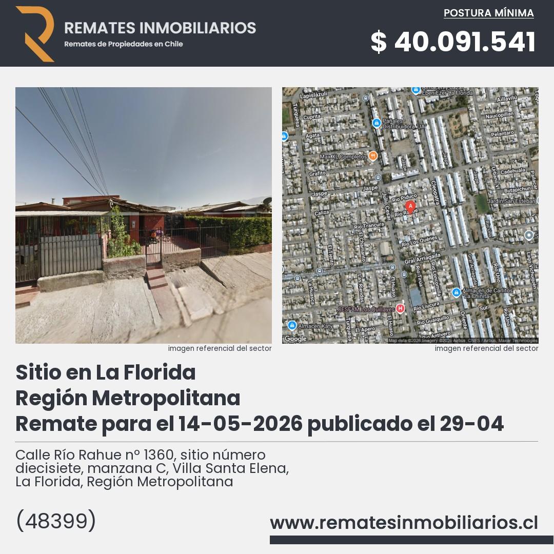 Imagen ficha Calle Río Rahue nº 1360, sitio número diecisiete, manzana C, Villa Santa Elena, La Florida, Región Metropolitana