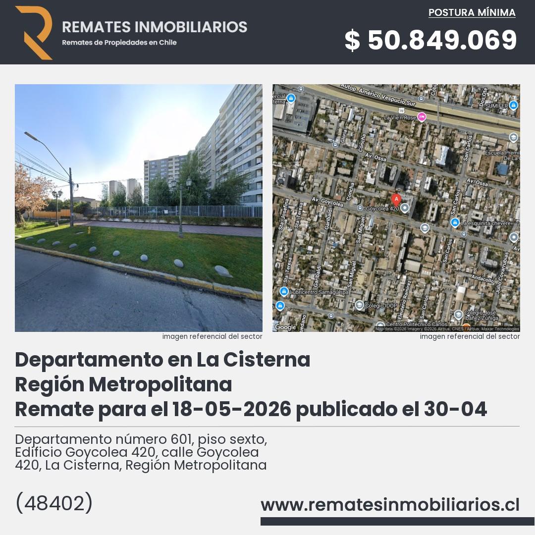 Imagen ficha Departamento número 601, piso sexto, Edificio Goycolea 420, calle Goycolea 420, La Cisterna, Región Metropolitana