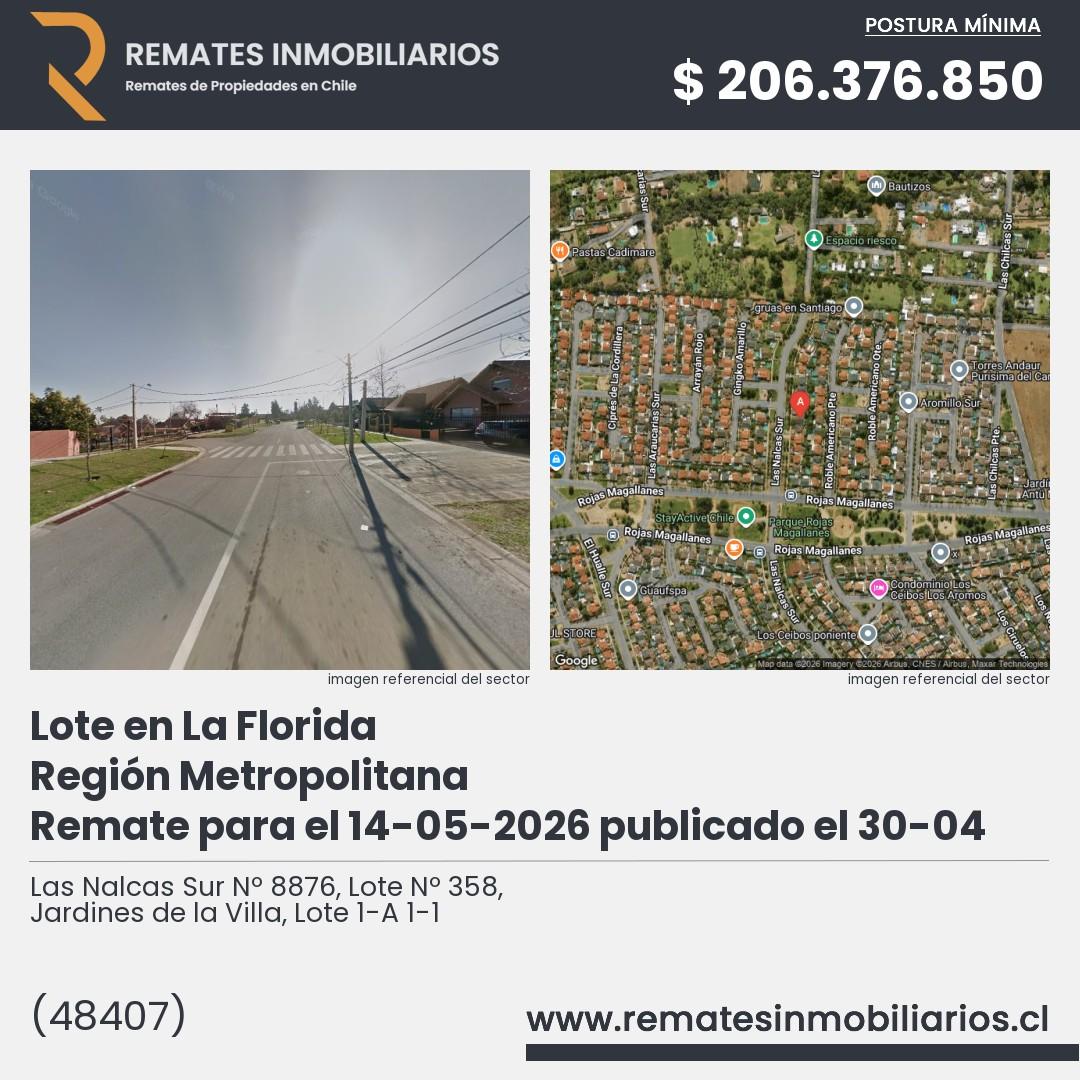 Imagen ficha Las Nalcas Sur Nº 8876, Lote Nº 358, Jardines de la Villa, Lote 1-A 1-1