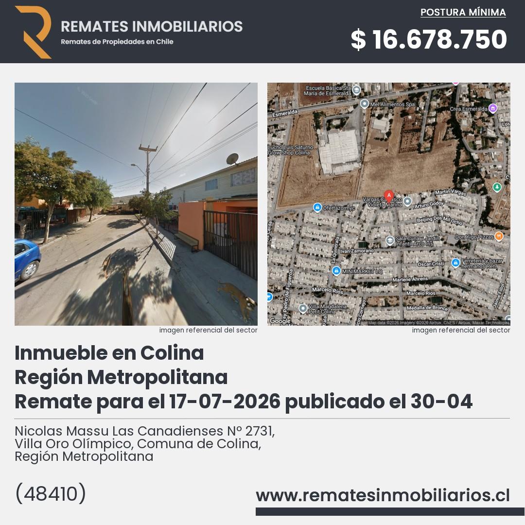 Imagen ficha Nicolas Massu Las Canadienses Nº 2731, Villa Oro Olímpico, Comuna de Colina, Región Metropolitana