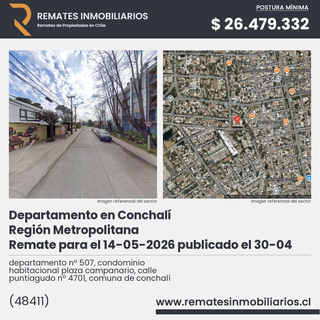 Imagen ficha departamento nº 507, condominio habitacional plaza campanario, calle puntiagudo nº 4701, comuna de conchalí