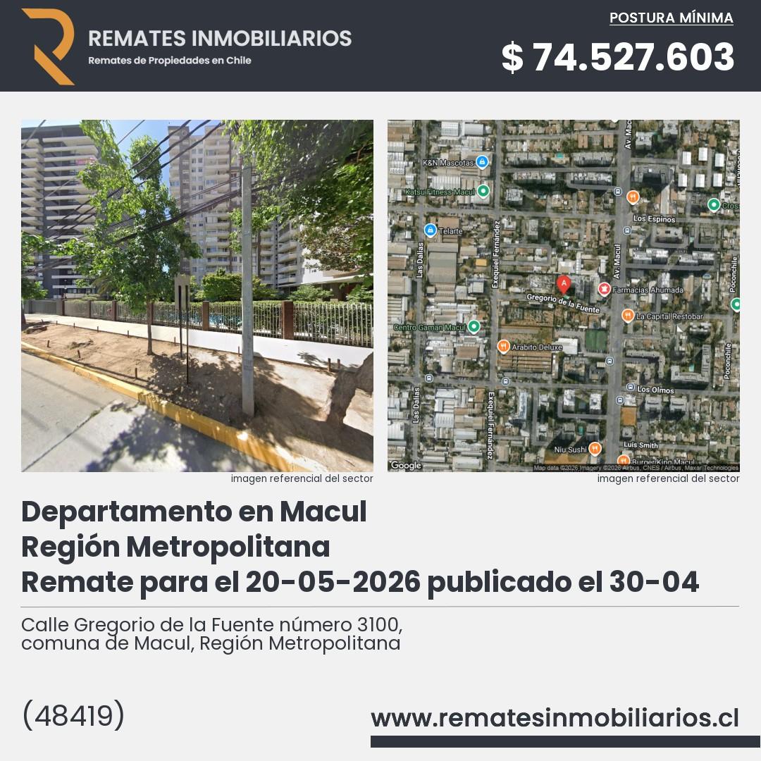 Imagen ficha Calle Gregorio de la Fuente número 3100, comuna de Macul, Región Metropolitana