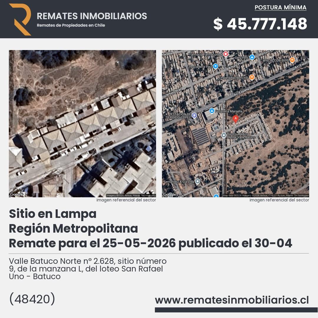 Imagen ficha Valle Batuco Norte n° 2.628, sitio número 9, de la manzana L, del loteo San Rafael Uno - Batuco