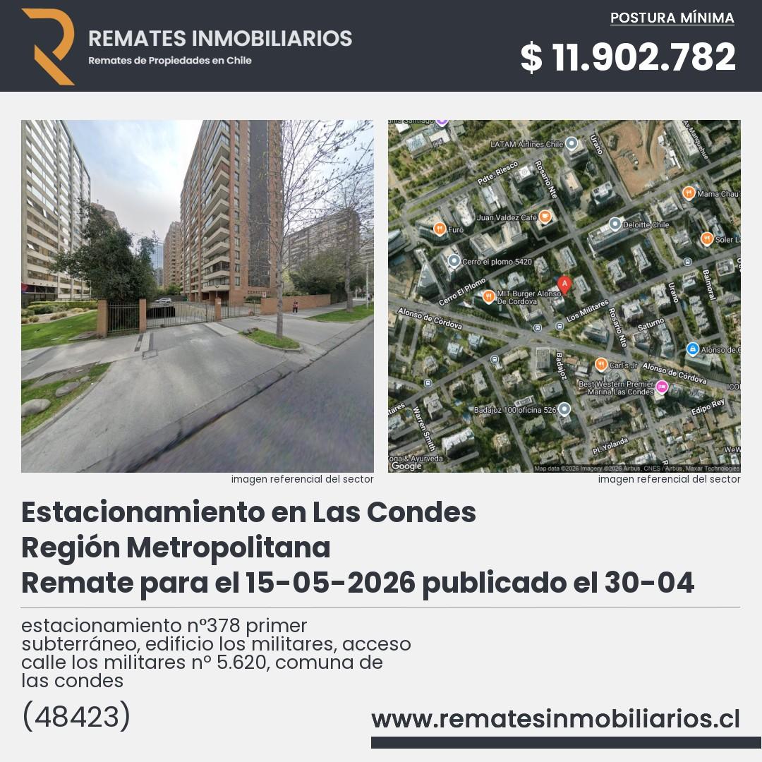 Imagen ficha estacionamiento n°378 primer subterráneo, edificio los militares, acceso calle los militares nº 5.620, comuna de las condes