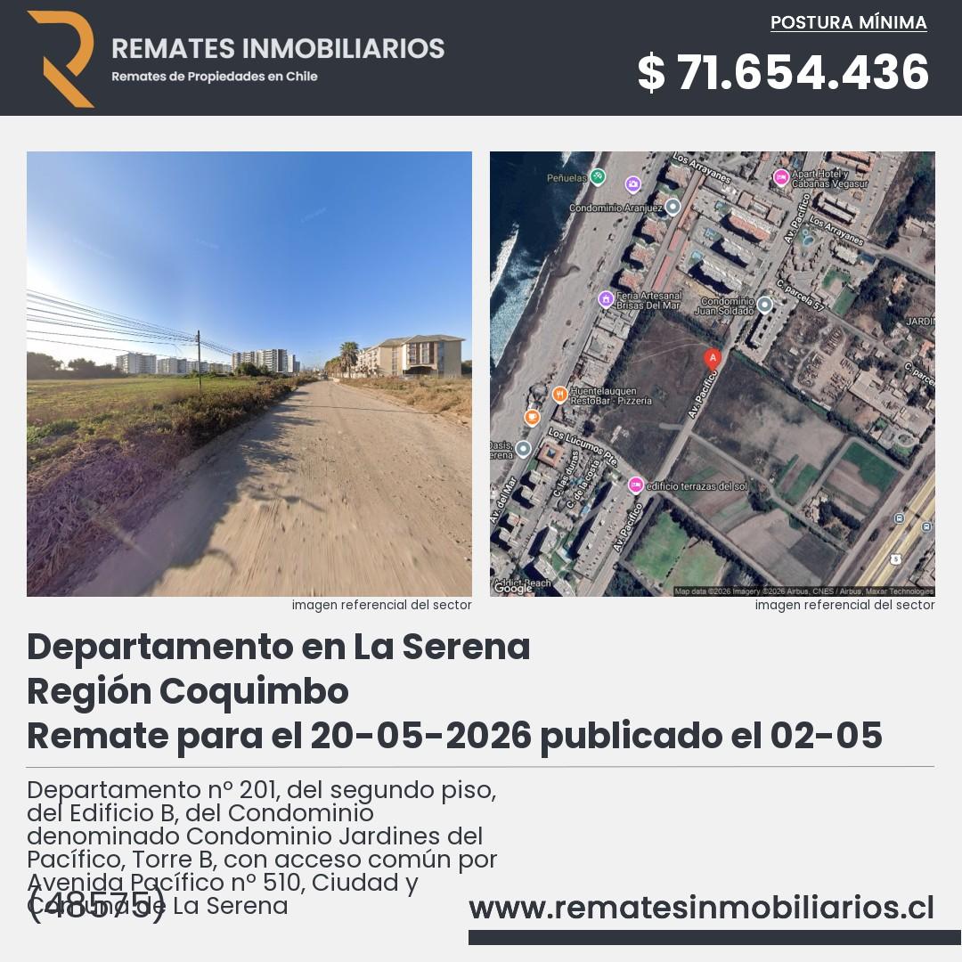 Imagen ficha Departamento nº 201, del segundo piso, del Edificio B, del Condominio denominado Condominio Jardines del Pacífico, Torre B, con acceso común por Avenida Pacífico nº 510, Ciudad y Comuna de La Serena