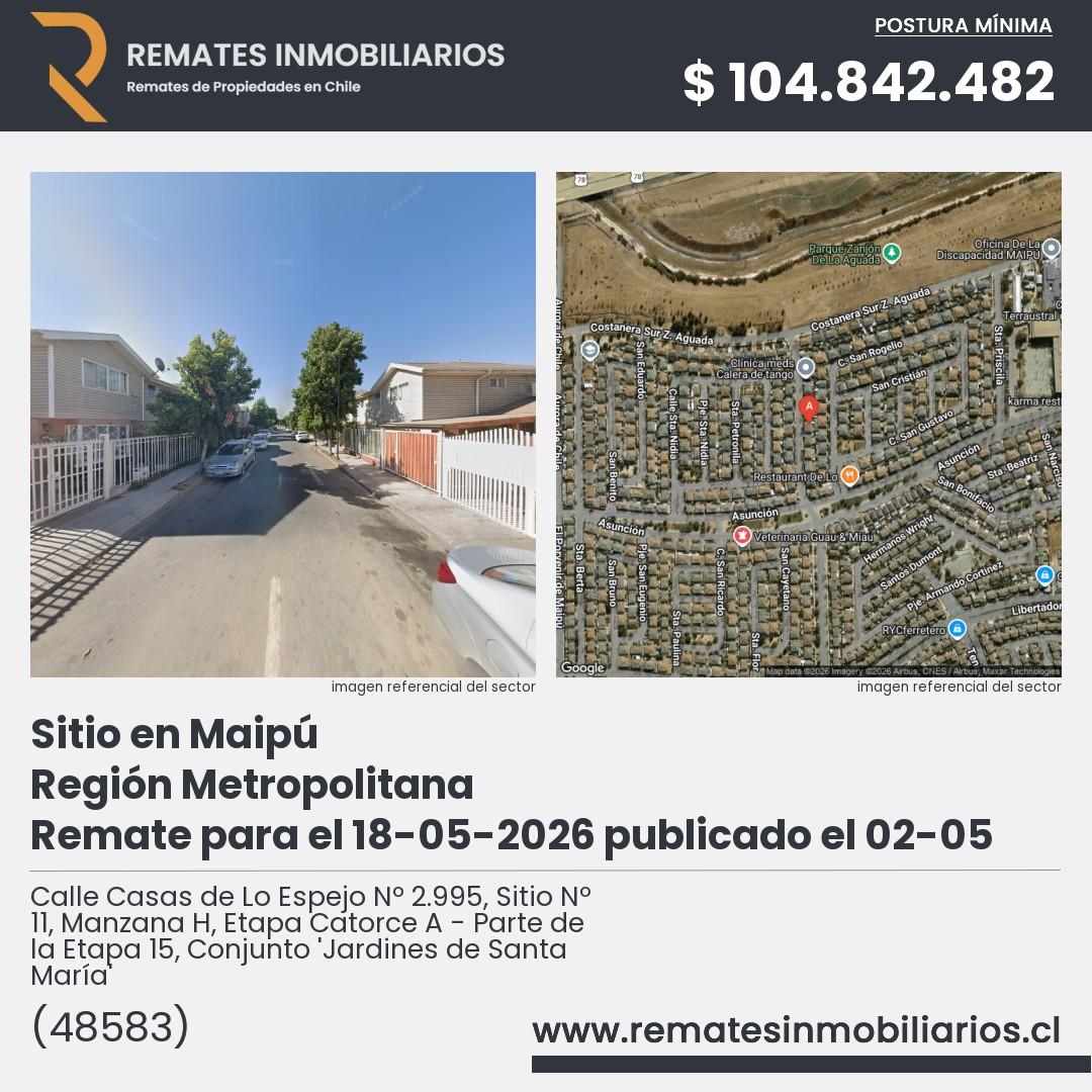 Imagen ficha Calle Casas de Lo Espejo Nº 2.995, Sitio Nº 11, Manzana H, Etapa Catorce A - Parte de la Etapa 15, Conjunto 