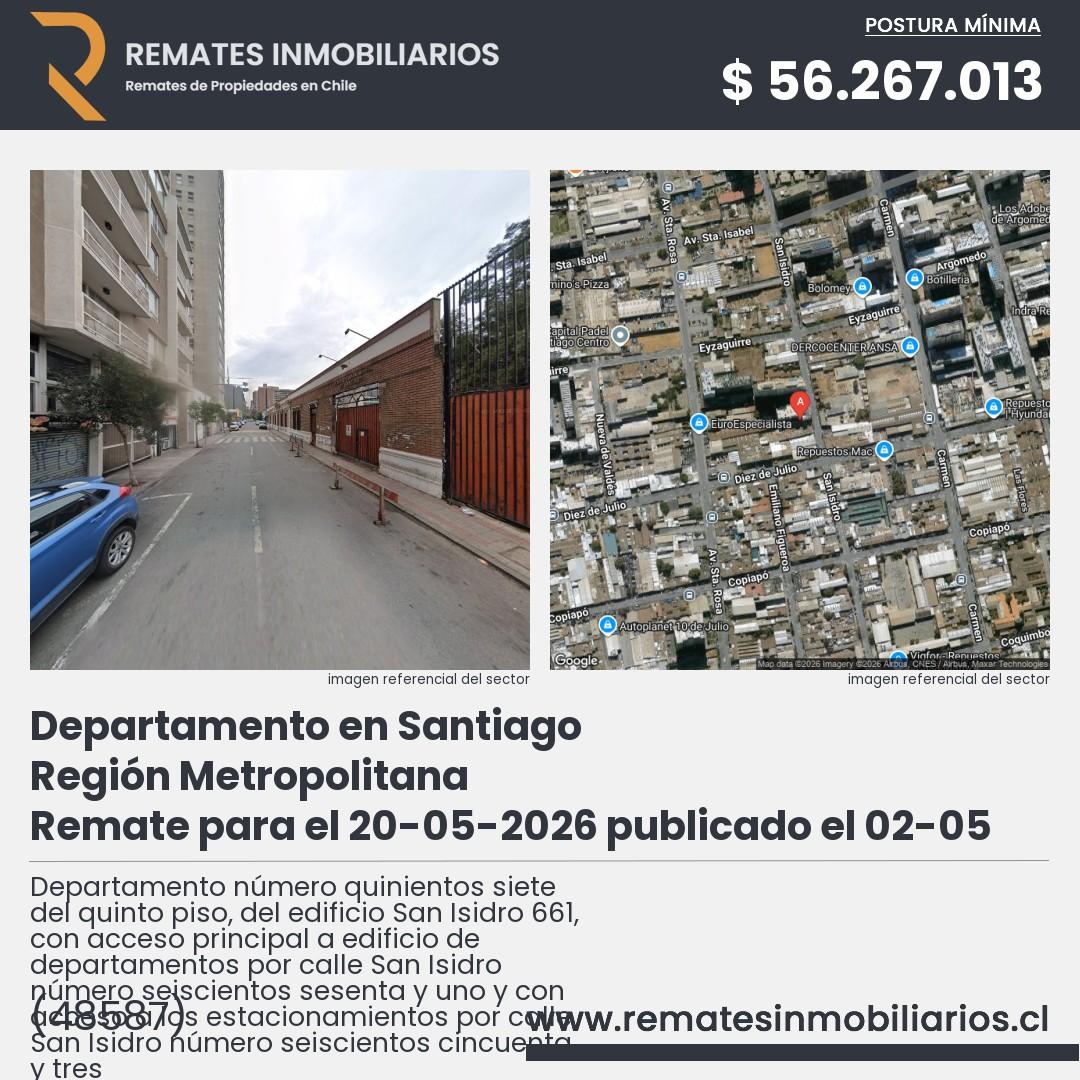 Imagen ficha Departamento número quinientos siete del quinto piso, del edificio San Isidro 661, con acceso principal a edificio de departamentos por calle San Isidro número seiscientos sesenta y uno y con acceso a los estacionamientos por calle San Isidro número seiscientos cincuenta y tres