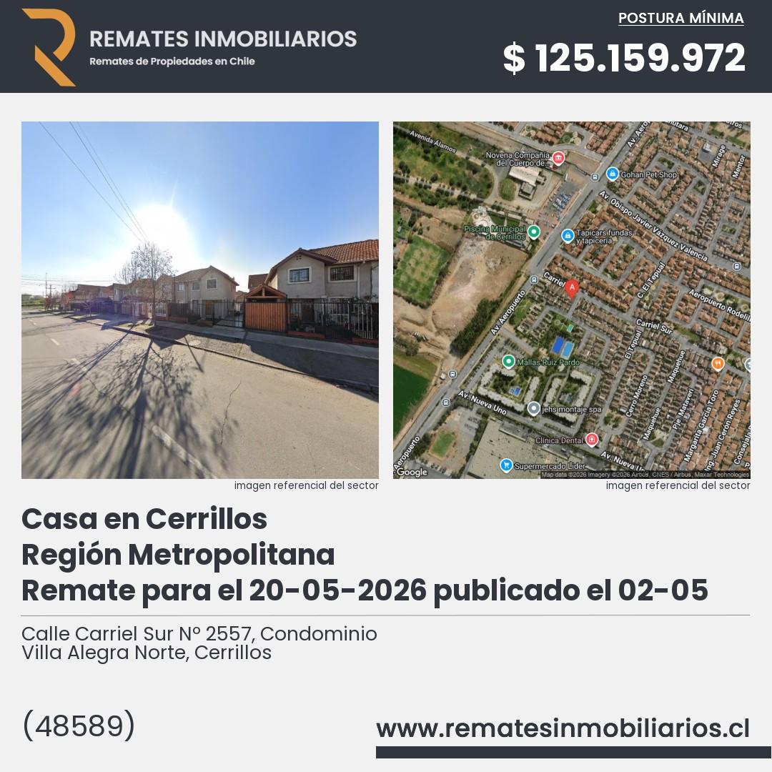 Imagen ficha Calle Carriel Sur Nº 2557, Condominio Villa Alegra Norte, Cerrillos