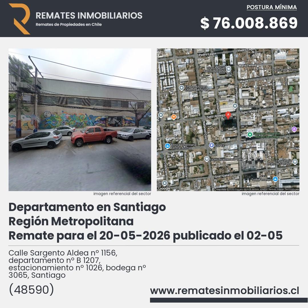 Imagen ficha Calle Sargento Aldea nº 1156, departamento nº B 1207, estacionamiento nº 1026, bodega nº 3065, Santiago